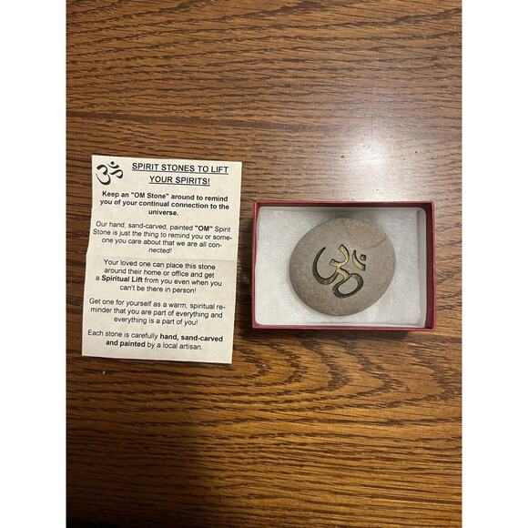 Spiritual Hand Sand Carved Painted OM Spirit Stone Universe Connection Rock - Picture 2 of 6